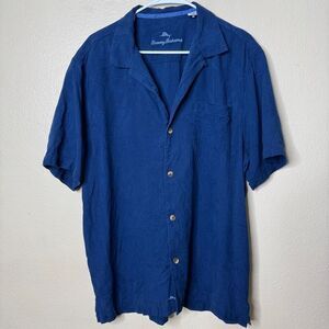 Tommy Bahama Shirt Mens Large Blue Button Up Short Sleeve Relax Silk Hawaiian